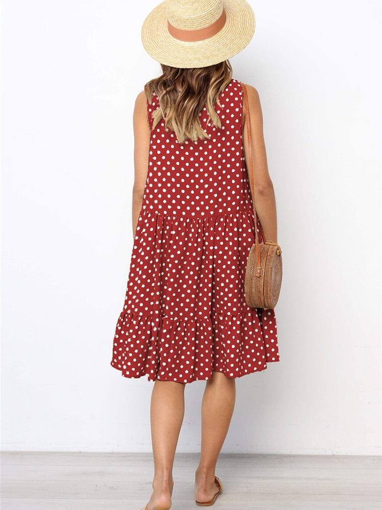 Dress Polka Dot Chiffon Sleeveless Beach Mini Casual Sundress KilyClothing