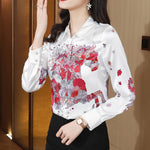 Satin White Shirt For Women Luxury Red Horse Print Long Sleeve KilyClothing