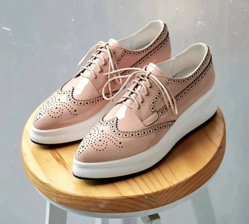 British Style Brogue Women Shoes Lace Up Genuine Leather,  High Bottom Sneakers Vulcanized Shoes Handmade