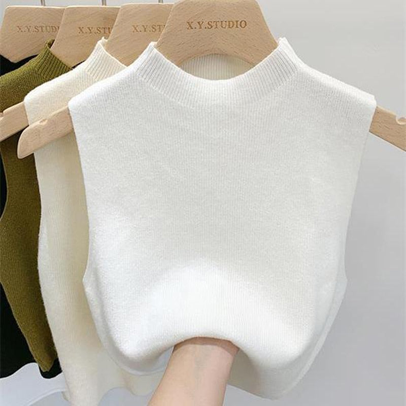 Half Turtleneck Knitted Tank Top Summer Women Casual Vest KilyClothing