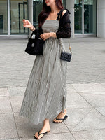 Chic Sleeveless Lace Up Striped High Waist Fashion Elegant Holiday Women's Spring Summer Long Dresses KilyClothing