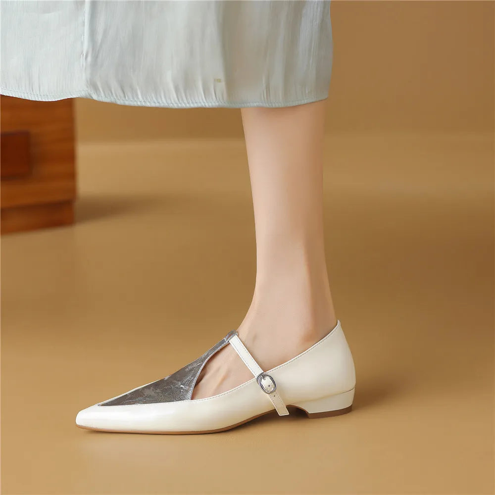 Splicing Women's Pumps made of Genuine Leather with Pointed Toe, Mixed Colors Spring Summer Low Heels, casual, elegant.. KilyClothing