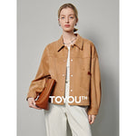 TOYOUTH Women Suede Jacket 2024 Spring New Snap Button Closed Turn Down Collar High Street Casual Short Jacket KilyClothing