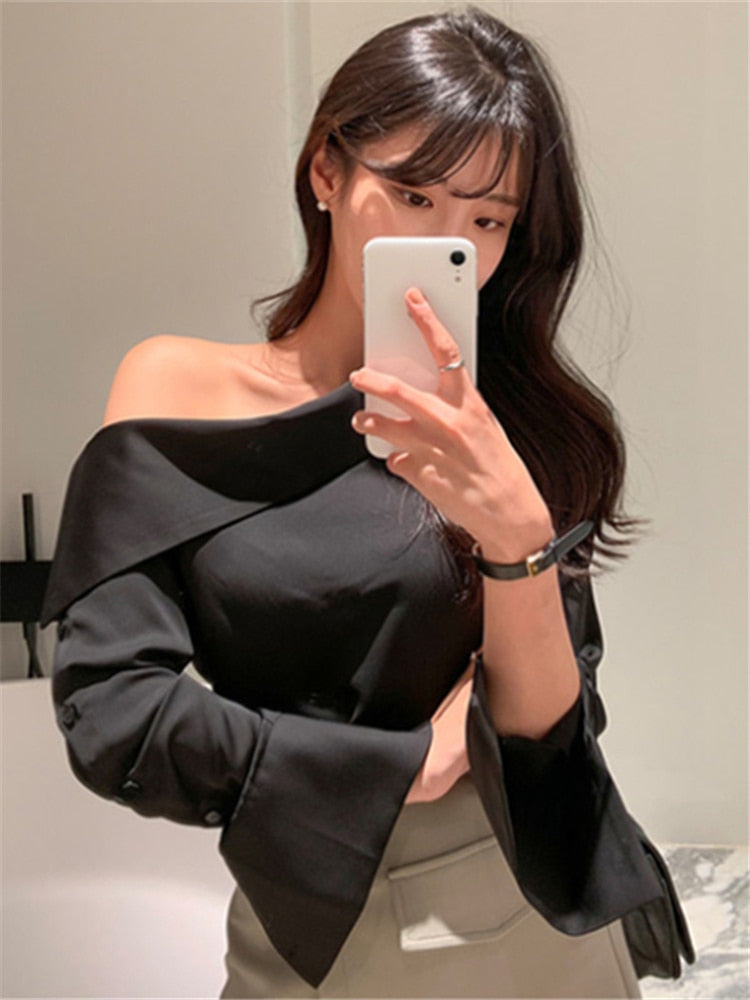 Elegant Office Korean Style Lady One Shoulder Sexy Wild Women Spring Summer KilyClothing