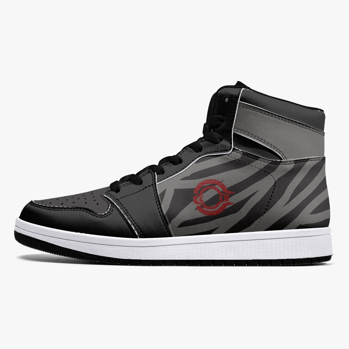 OOTAMAWAE Original Brand High-Top Leather Sneakers -  Black and Grey Stripes KilyClothing