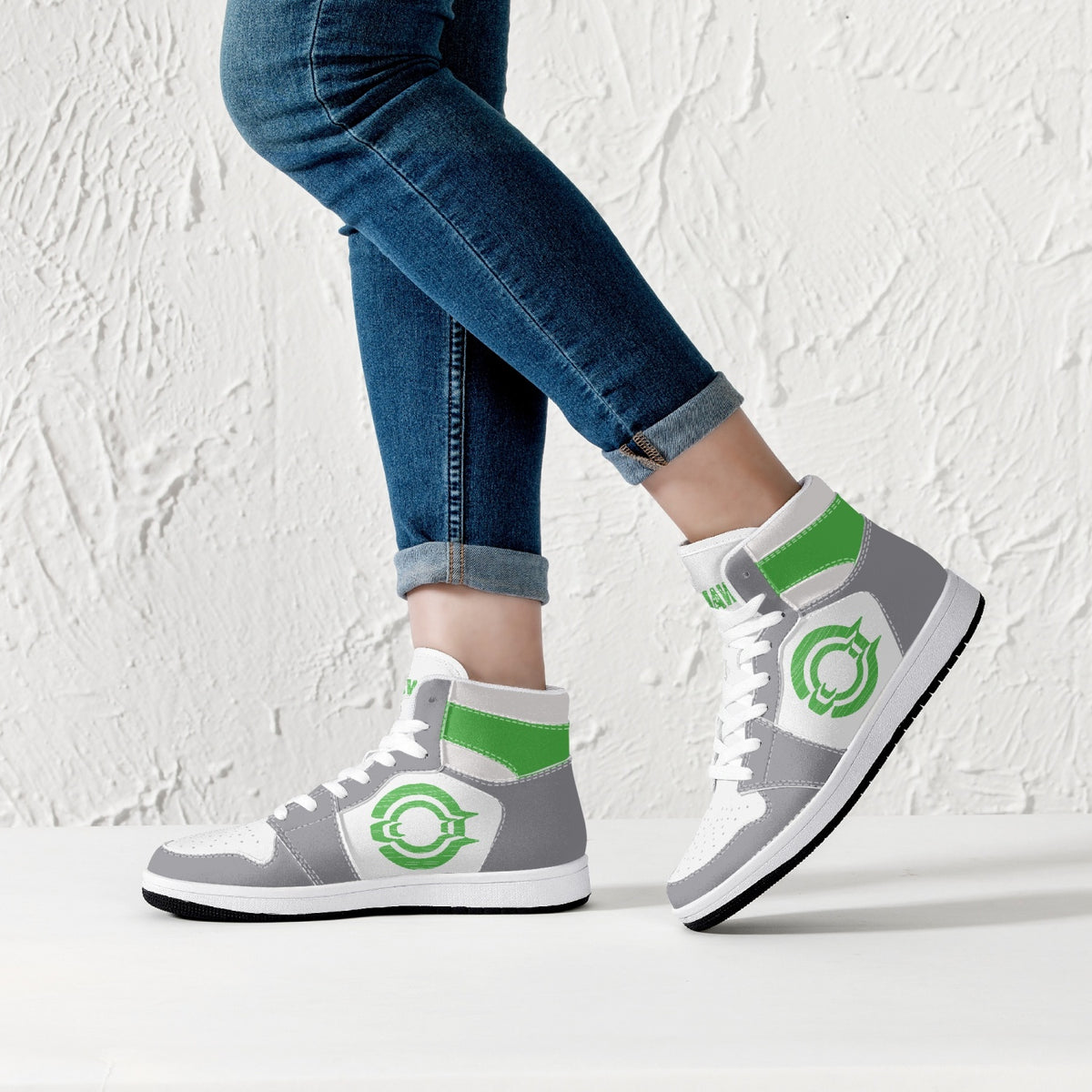 OOTAMAWAE Original Brand High-Top Leather Sneakers - Grey Green logo KilyClothing