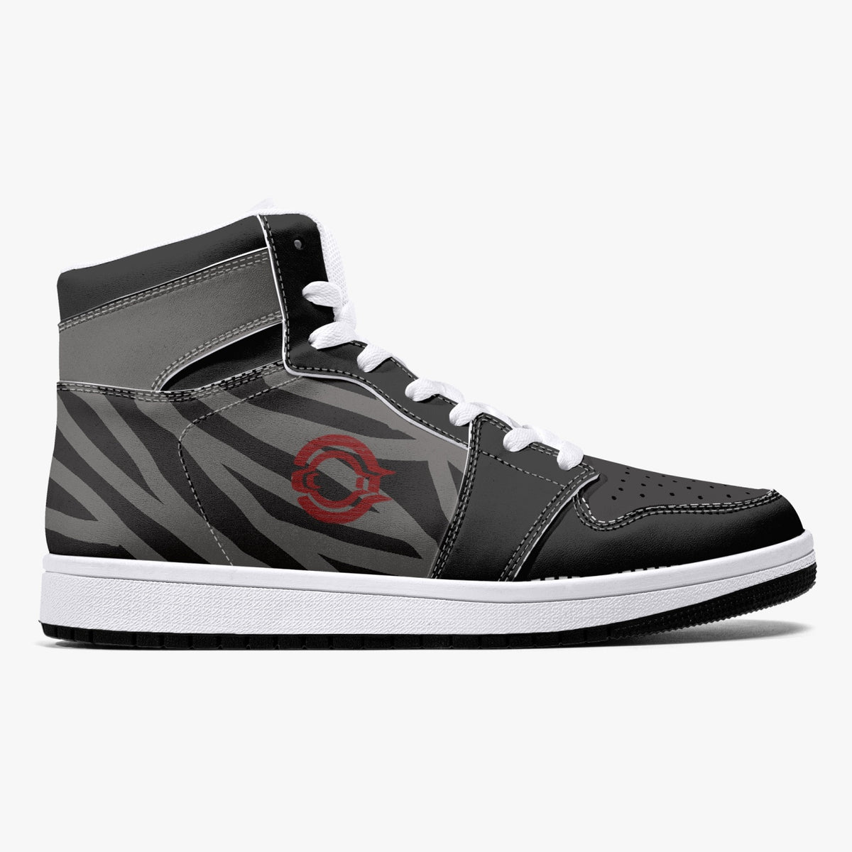 OOTAMAWAE Original Brand High-Top Leather Sneakers -  Black and Grey Stripes KilyClothing