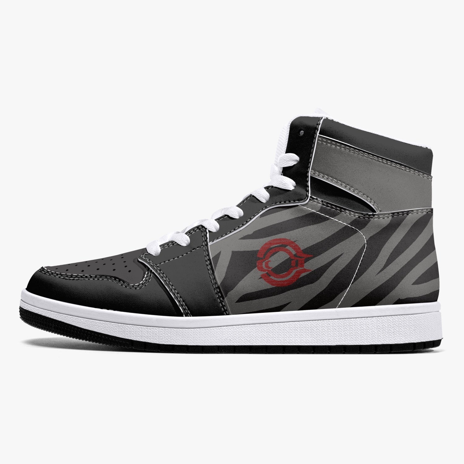 OOTAMAWAE Original Brand High-Top Leather Sneakers -  Black and Grey Stripes KilyClothing