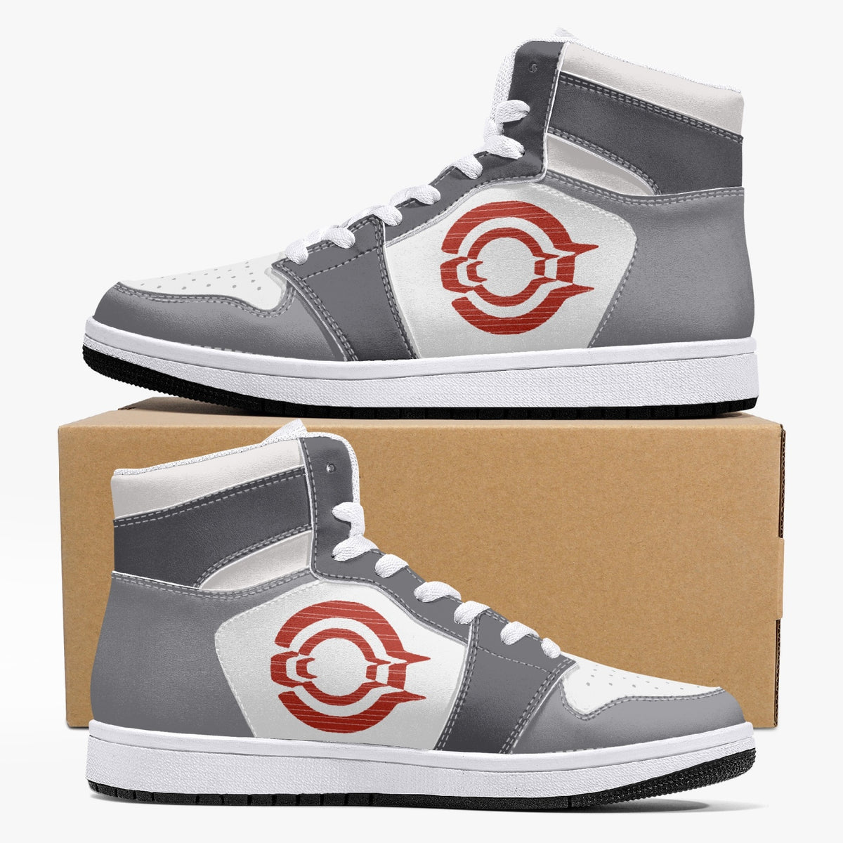 OOTAMAWAE Original Brand High-Top Leather Sneakers - Grey Red Logo KilyClothing