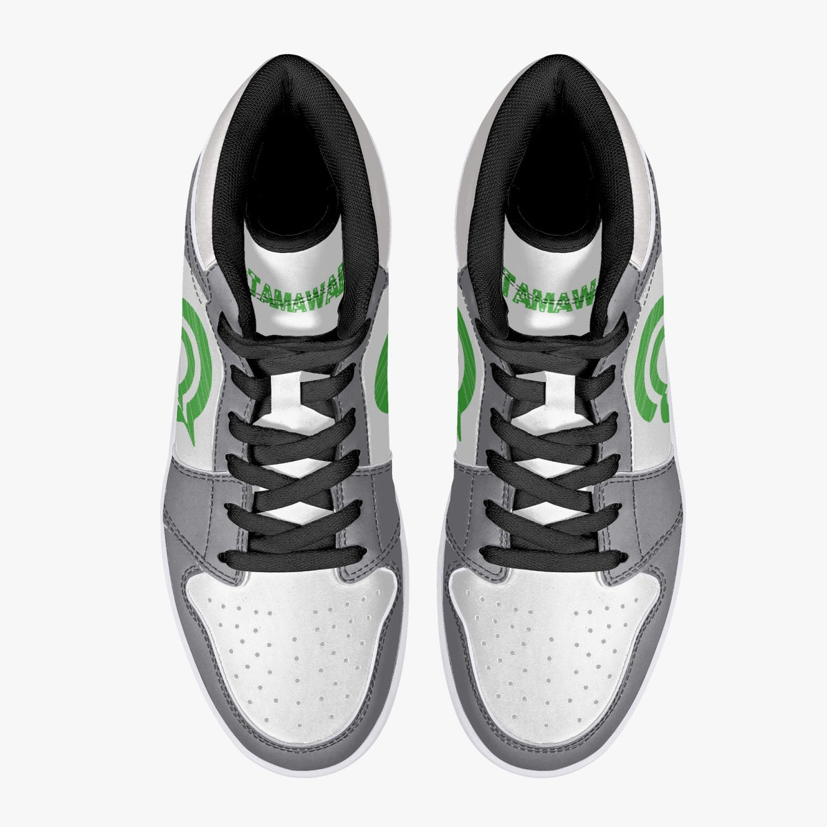 OOTAMAWAE Original Brand High-Top Leather Sneakers - Grey Green logo KilyClothing