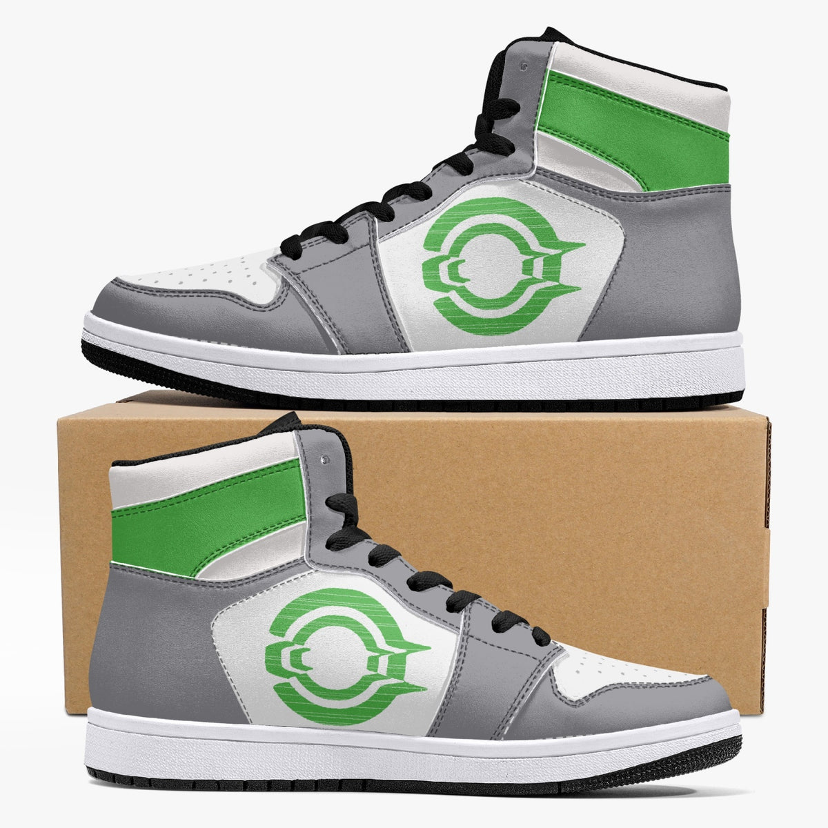 OOTAMAWAE Original Brand High-Top Leather Sneakers - Grey Green logo KilyClothing