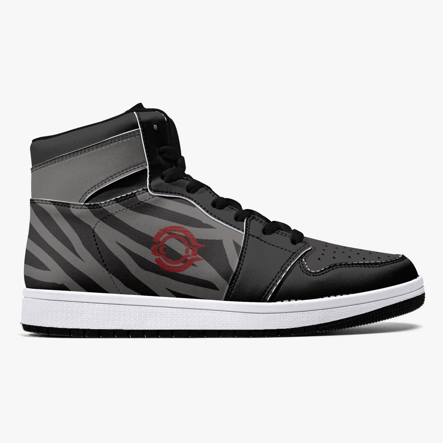 OOTAMAWAE Original Brand High-Top Leather Sneakers -  Black and Grey Stripes KilyClothing