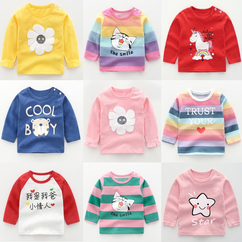 Toddler Girls Clothes Cotton Tops Children Cartoon Long Sleeve Girl Kids T-shirt unisex KilyClothing