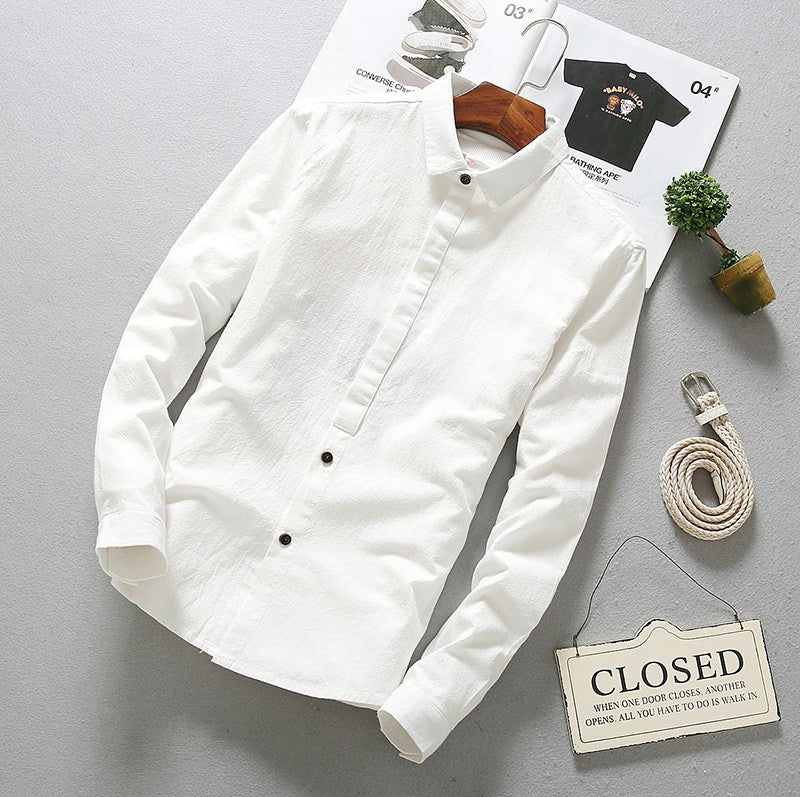 Solid Cotton  Linen Shirts Full Sleeve Slim KilyClothing