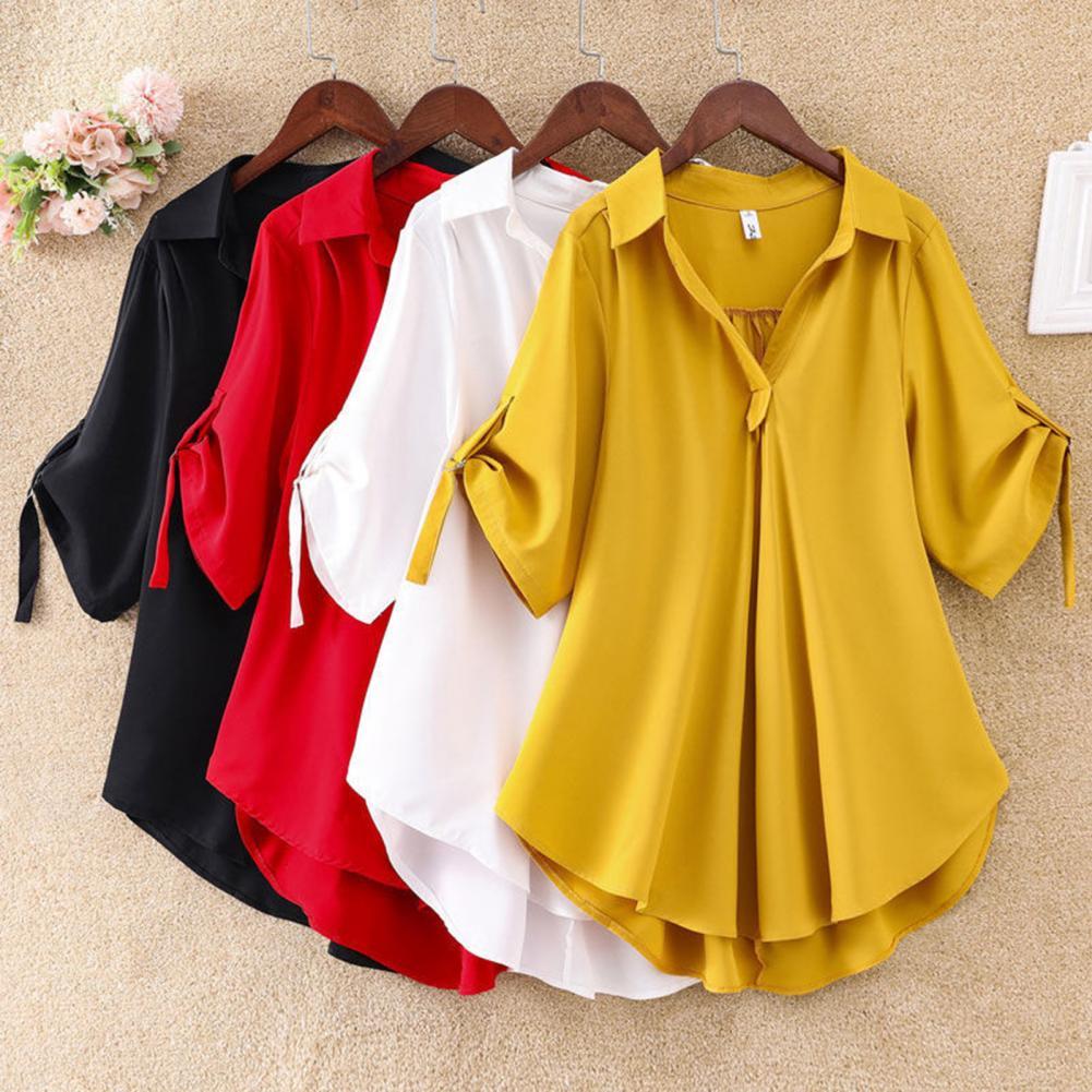 Chic Plus Size Tops For Women Summer Tunic Solid Casual Blouse KilyClothing