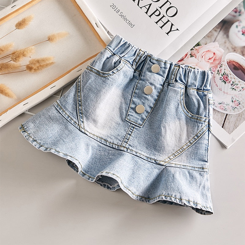 Summer Spring baby girls denim skirt tutu skirt fashion A-Line ruffles skirt for kids girls bottom clothes 2 to 14 years KilyClothing