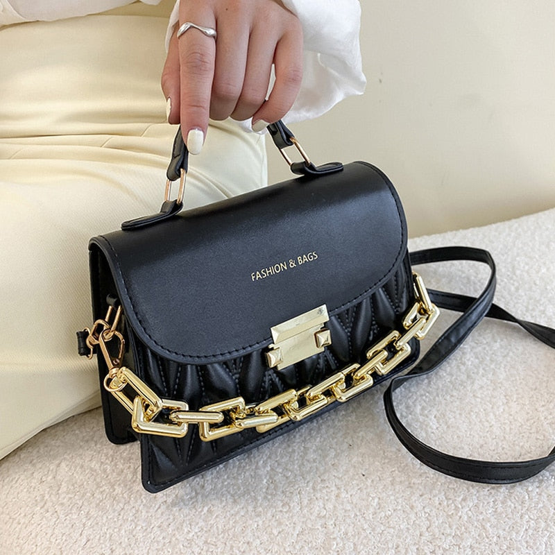 Thick Chain Handbags Female Purse PU Leather Flap Crossbody Bags KilyClothing