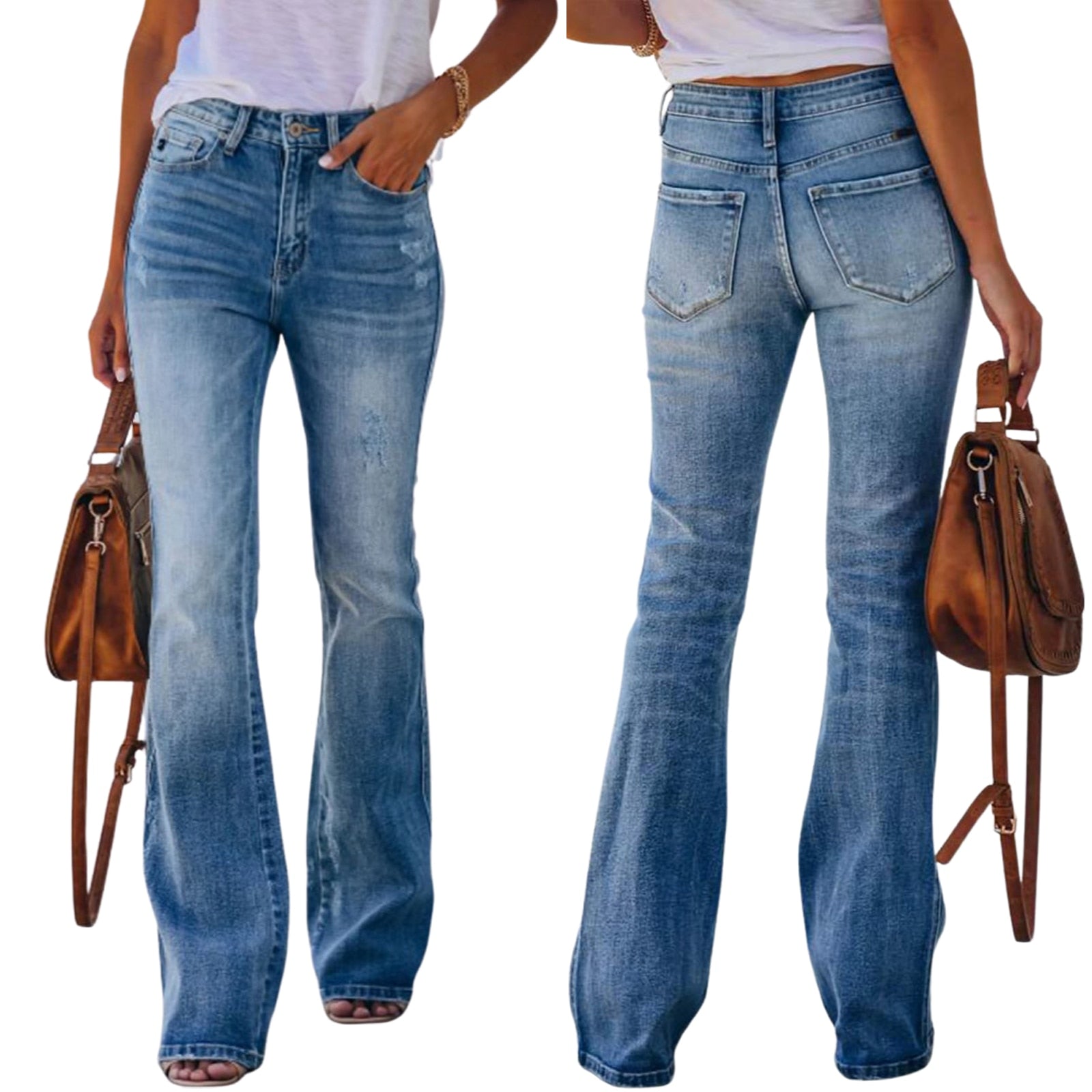Casual Fitting Jeans High Waist Stylish Stretch Flared Pants KilyClothing