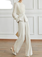 2-Piece Suits Women Elegant Long Sleeve Top & Simple Wide Leg Pants KilyClothing