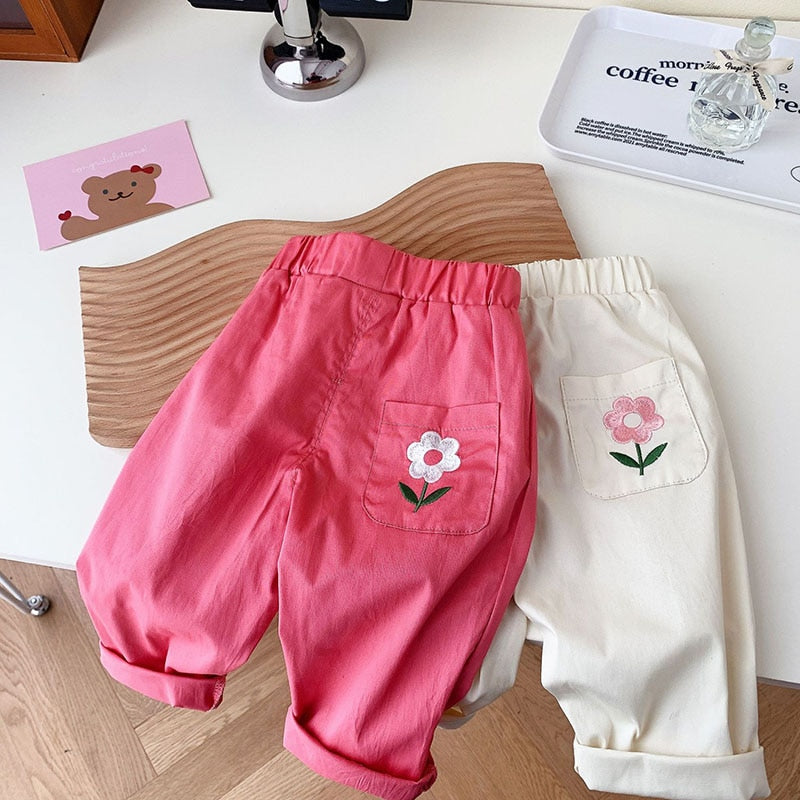Embroidery Girls Pants Flower Girls Trousers Full Length Pants KilyClothing