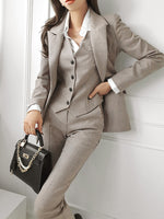 Korean Fashion Blazer 3 Pcs Vintage Long Sleeve Suit Jackets Vest and Straight Pants Sui KilyClothing