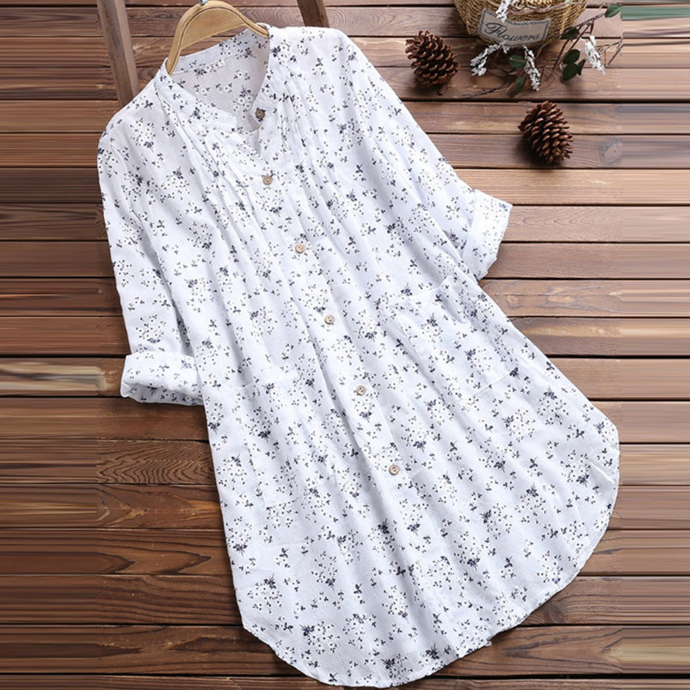 Summer Cotton Linen T-Shirt Dress Elegant Ladies Casual Baggy Tunic Blouse KilyClothing