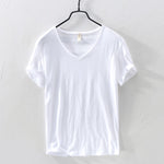 100% Cotton T-shirt Men V-neck Solid Color Casual KilyClothing