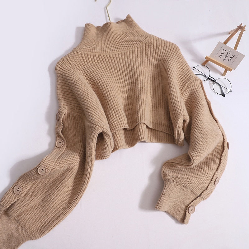 Winter New Retro Turtleneck Lantern Sleeves Sweater Women Pullovers Korean KilyClothing
