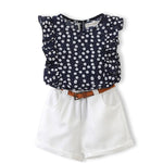 Casual Chiffon Flowers Blue T-shirt Pants Girls Set for 3-7 Years KilyClothing