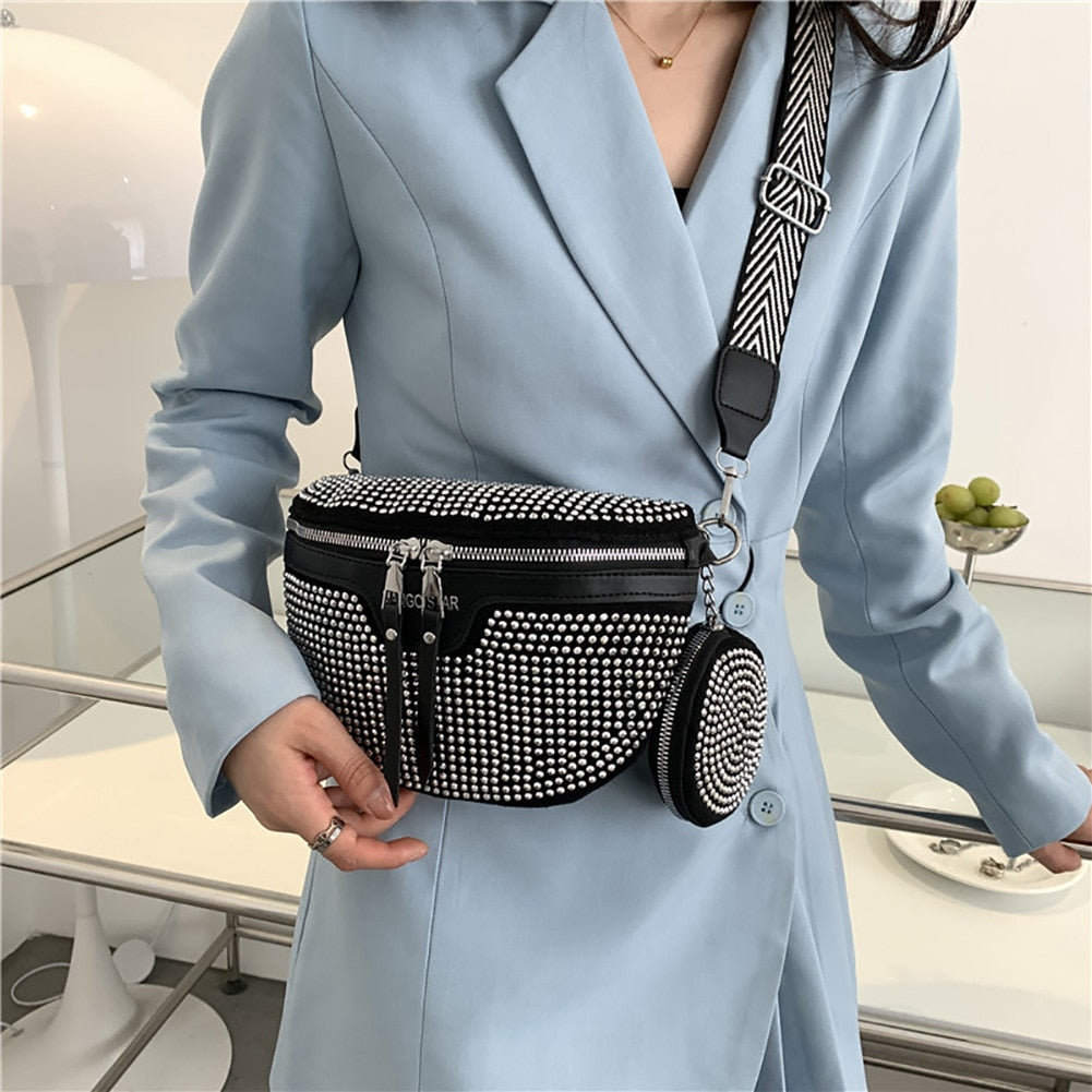 Trend Rhinestone Waist Belt Chest Crossbody Underarm Bag KilyClothing