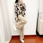 Knited Letter Sweater + Pants + Cape Scarf 3PCS Suits Cappa Wraps Wide Leg Trousers set KilyClothing