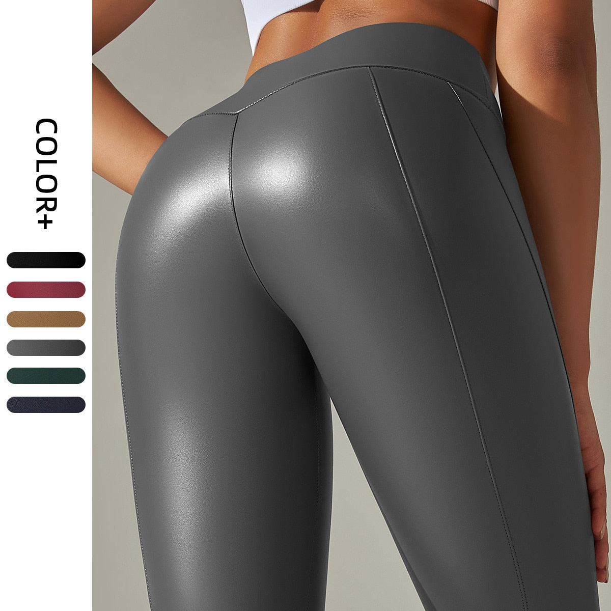 Sexy Skinny PU Leather Pants High Waist Elastic  Leggings Multicolour KilyClothing