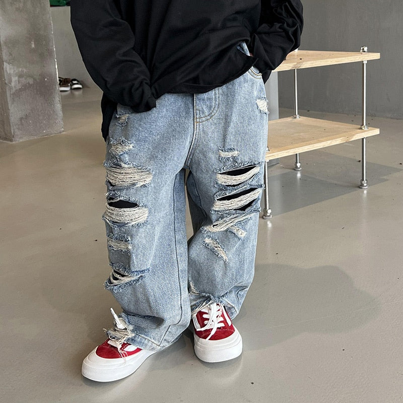 Trousers Children Handsome Torn Patch Jeans Girls Pants KilyClothing