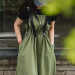 Army Green Strap Dress for Women Suspender Long Skirt Adjustable Loose Vintage Style KilyClothing