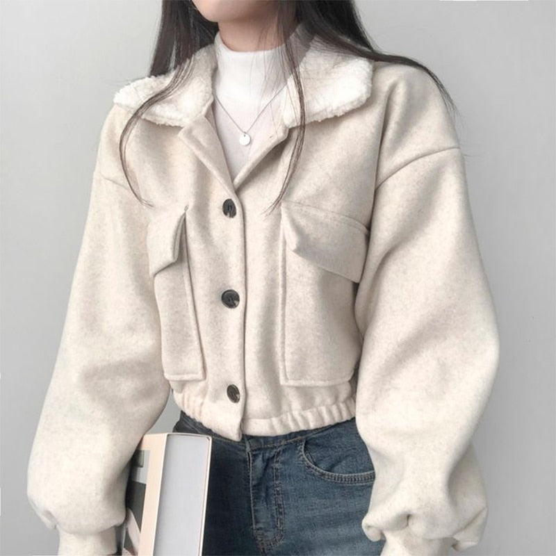 Wool Coats Women Fashion Single Breasted Jackets Women Elegant Big Pockets Loose KilyClothing